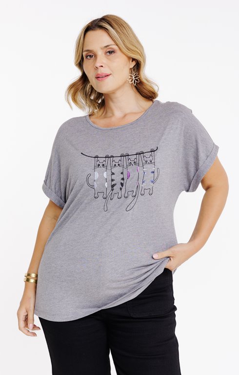 Tee-shirt imprimé placé chats