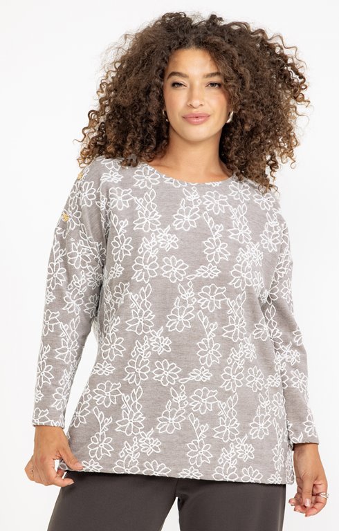 Tee-shirt maille chaude reliéfée fleurs