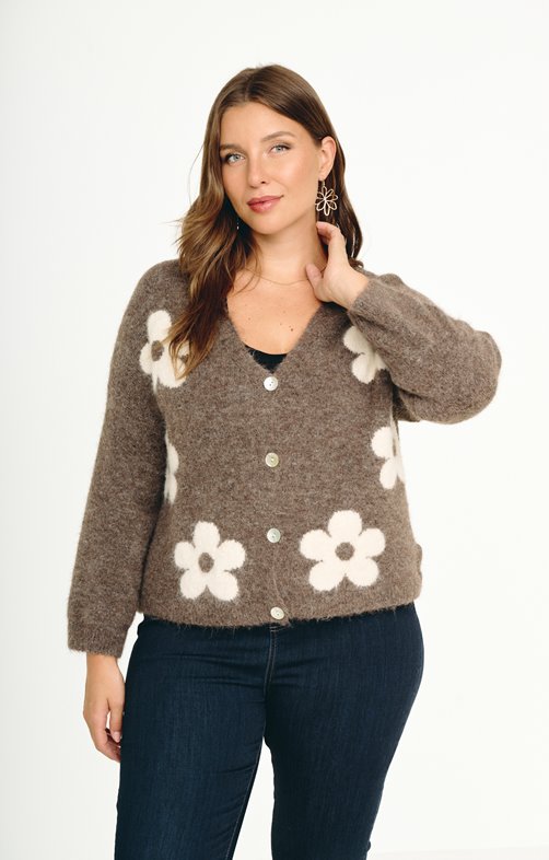 Gilet avec fleurs écrues