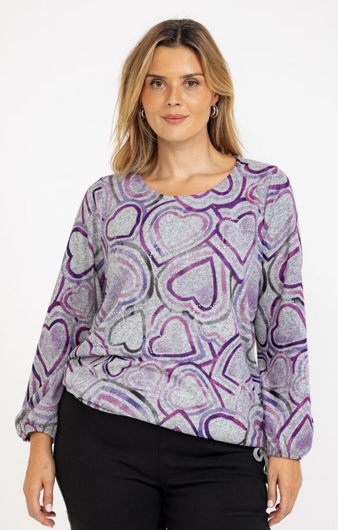 Tee-shirt maille chaude imprimé coeurs