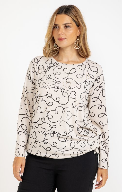 Tee-shirt maille chaude imprimé coeurs