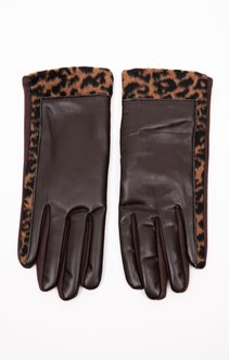 Gants simili cuir avec bandes léopard
