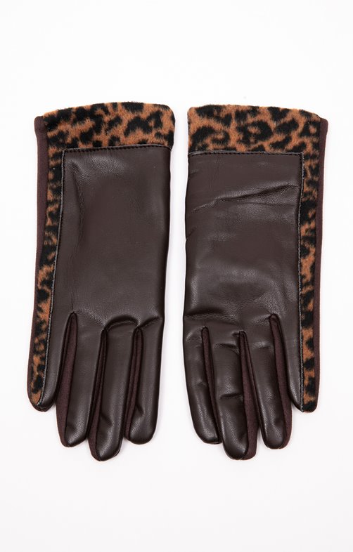 Gants simili cuir avec bandes léopard