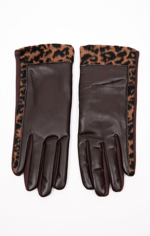 Gants simili cuir avec bandes léopard