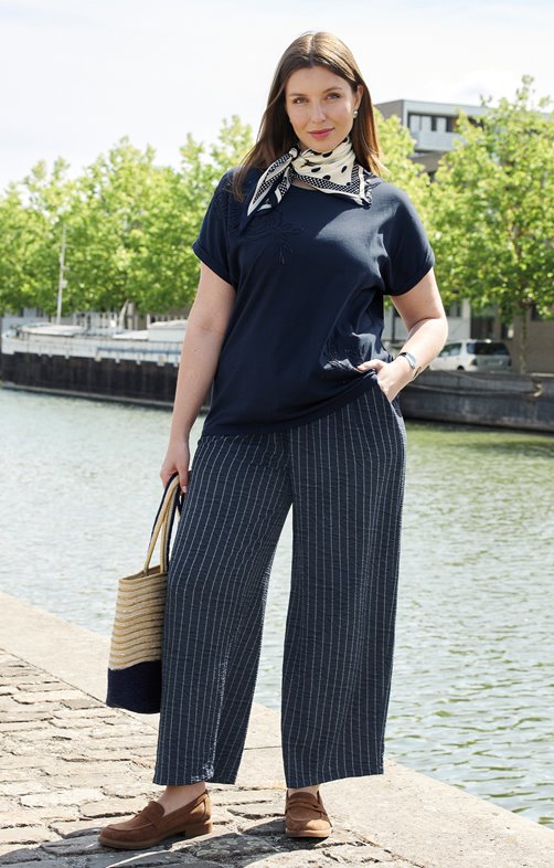 Pantalon large rayures