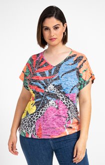 Tee-shirt imprimé multicolore et strass