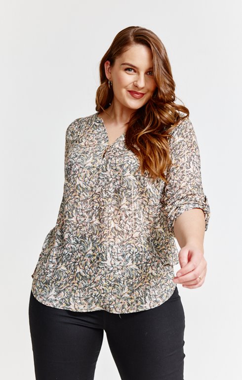 Blouse col V imprimé végétal