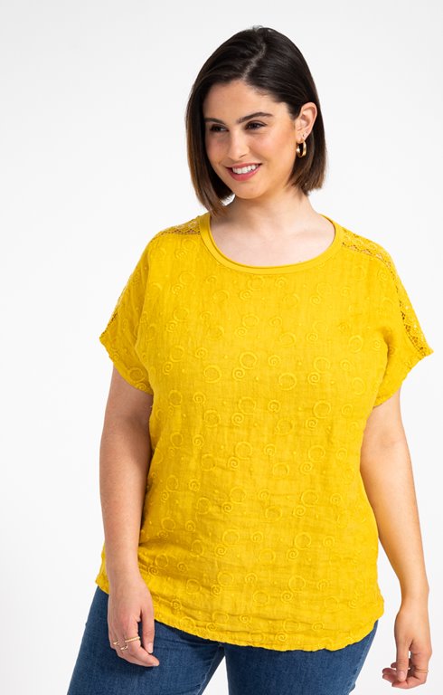 Tee-shirt avec broderies et dentelle