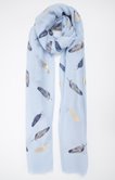 Foulard léger bleu clair avec plumes