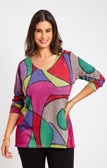 Tee-shirt imprimé multicolore col v