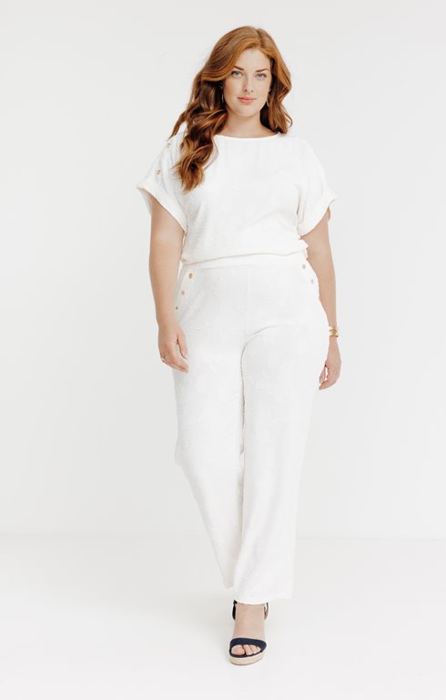 Pantalon uni jacquard avec oeillet poche