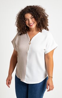 Tee-shirt manches courtes bicolore zippé