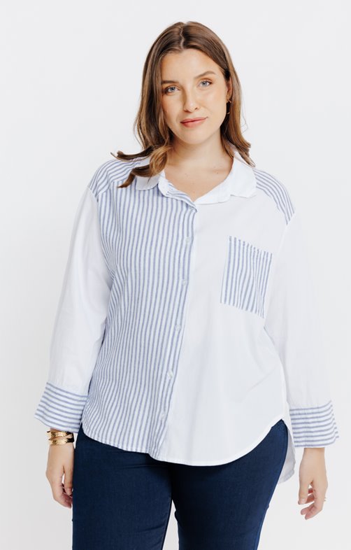 CHEMISE OVERSIZE PATCH UNI ET RAYURES