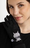Gants unis suédine avec petit chat