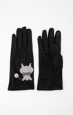 Gants unis suédine avec petit chat
