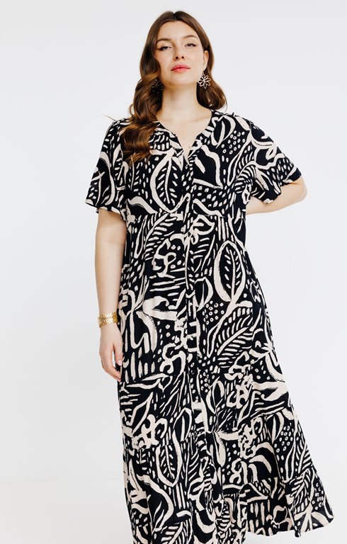 Robe longue à volants boutonnée