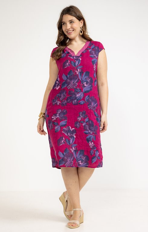 Robe en lin imprimé, col à sequins