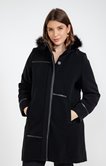 MANTEAU LONG UNI BOUTONNE A CAPUCHE