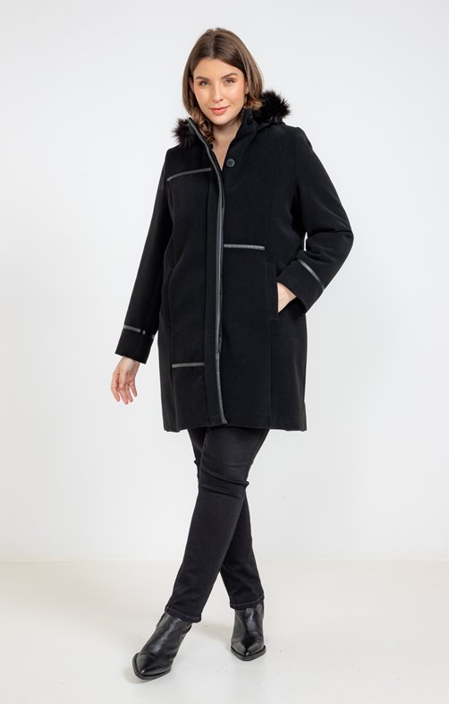 MANTEAU LONG UNI BOUTONNE A CAPUCHE