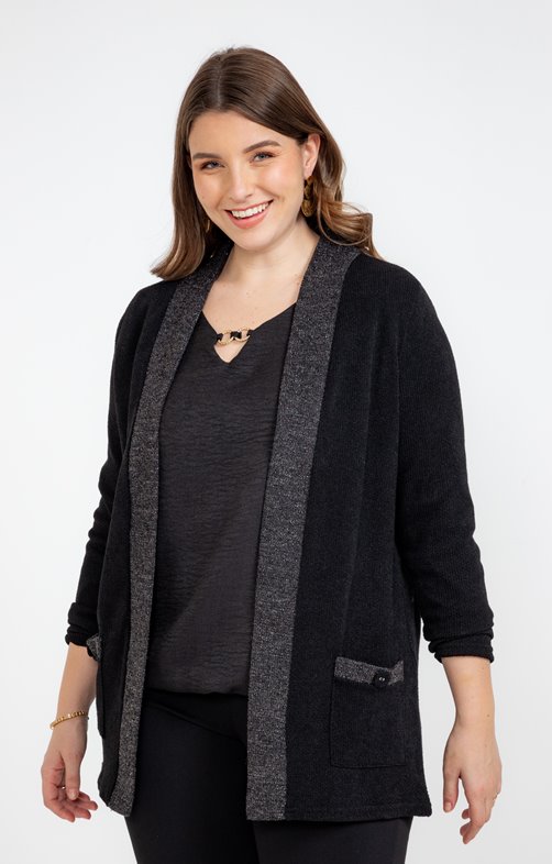 Cardigan long avec poches et bords lurex