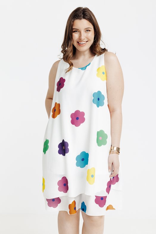 Robe fluide imprimé fleurs multicolores