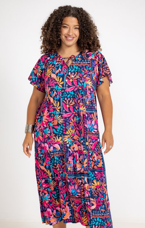 Robe longue imprimée à volants