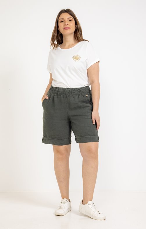 Short en lin avec boutons coco